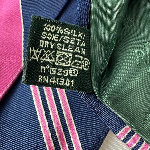 100% Silk Blue and Pink Men's Tie, Polo Ralph Lauren - Picture 3 of 3
